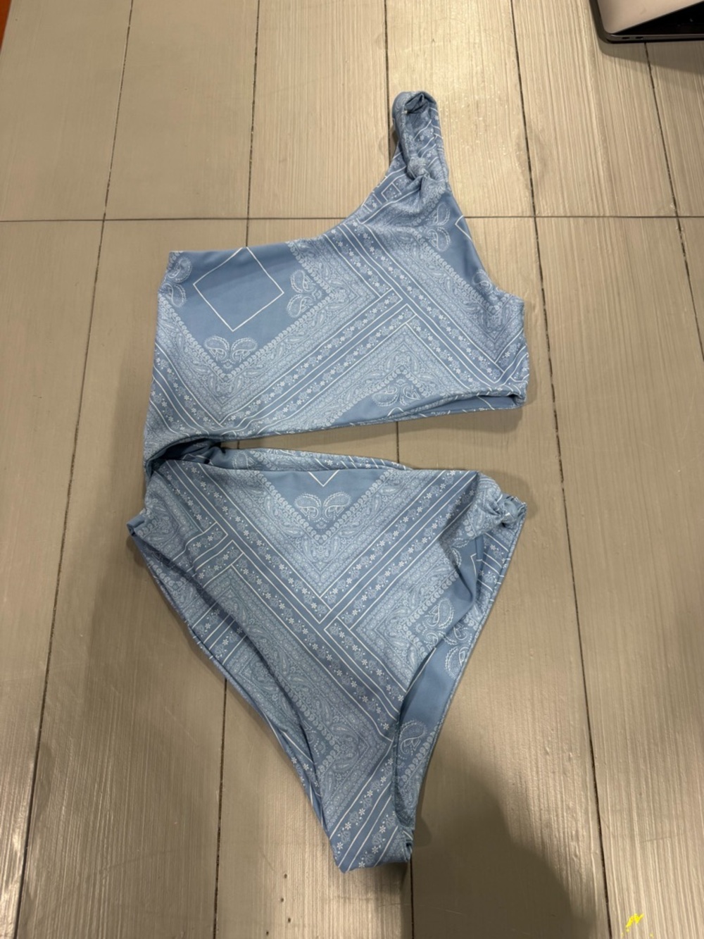 Skatie Light Blue One-Shoulder Paisley One-Piece Swimsuit